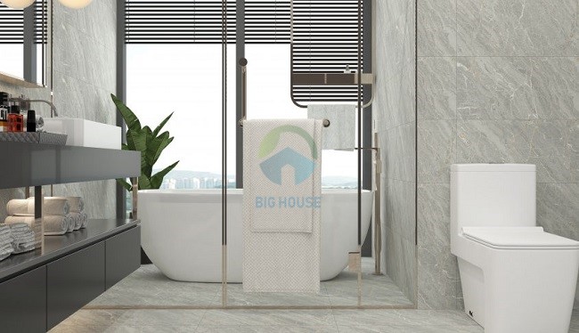 Phòng tắm mang nét đẹp tối giản, hiện đại hơn khi được trang trí bằng mẫu gạch ốp Đồng Tâm 3060HOANGLIENSON004