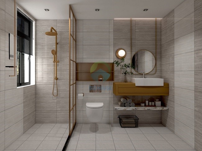 Mẫu gạch ốp nhà vệ sinh 30x60 Prime 9309 họa tiết giả gỗ giúp không gian toát lên vẻ ấm cúng, gần gũi