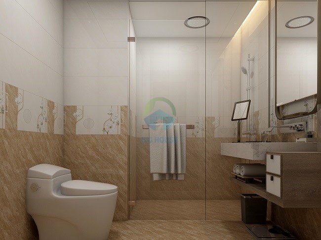 Nếu chỉ sử dụng gạch ốp tường thông thường mà không sử dụng viên điểm 30x60 Vitto 2675 thì phòng tắm sẽ đơn điệu hơn nhiều
