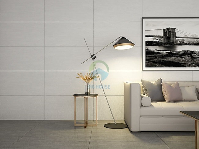 Mẫu gạch ốp phòng khách 30x60 Hoàn Mỹ 22118 có tone màu xám nhạt thích hợp với phong cách thiết kế hiện đại