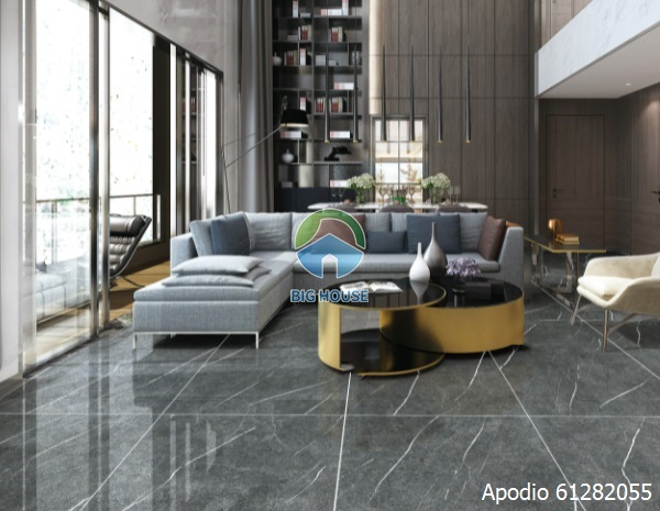 Tông màu xám đá của mẫu gạch này giúp tôn lên nét đẹp của các món đồ nội thất phòng khách