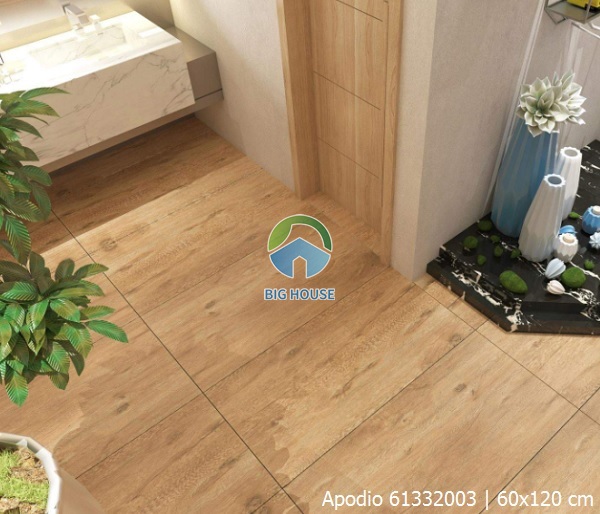 Mẫu gạch giả gỗ Apodio kích thước 60x120 cm được sử dụng để lát nền phòng tắm biệt thự