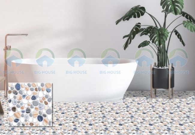 Sàn nhà tắm lát gạch giả sỏi FSN304S của hãng Ý Mỹ với tông màu trang nhã, hiện đại