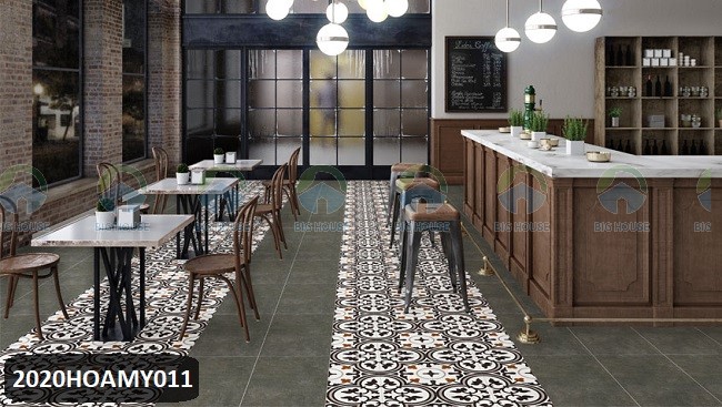 Mẫu gạch bông lót sàn Đồng Tâm 20x20 có sức chịu lực uốn gãy lớn, thích hợp cho quán cafe theo phong cách Indochine