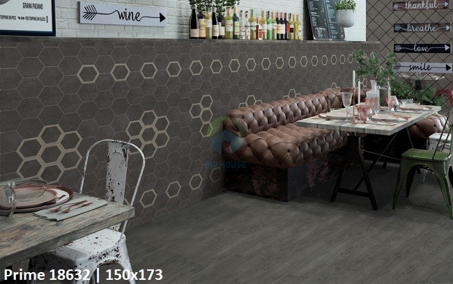 Không gian quán ăn mang phong cách hiện đại có thể trang trí bằng mẫu gạch mosaic lục giác Prime 18632