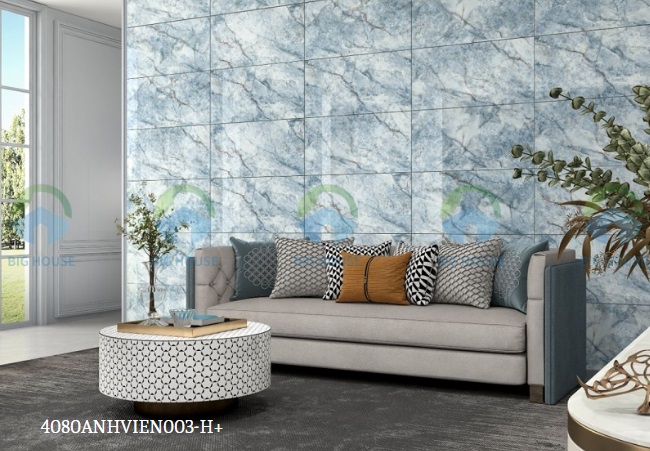Mẫu gạch ốp tường phòng khách 40x80 tone màu xanh biển độc đáo mang đến vẻ đẹp nhẹ nhàng, yên bình