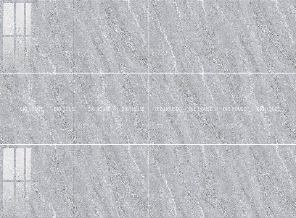 Map gạch 600x600 màu xám trung tính với hệ vân đá màu trắng.