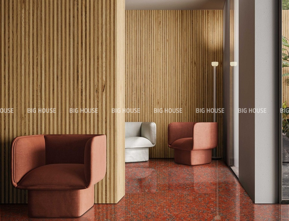 Mẫu gạch 60x120 vân đá hoa cương đỏ kết hợp ghế cùng màu tạo sự đồng bộ cho không gian. Mẫu gạch 60x120 vân đá hoa cương đỏ kết hợp ghế cùng màu tạo sự đồng bộ cho không gian.