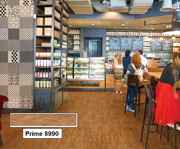 Sử dụng gạch Prime 8990 trang trí lát nền không gian quán cafe rất đẹp mắt 