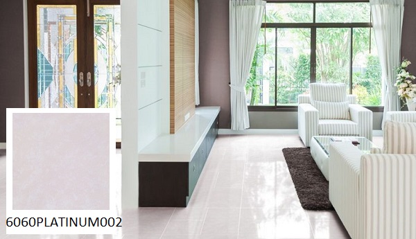 Với phòng khách có diện tích hẹp, lựa chọn gạch lát nền 6060PLATINUM002 bóng kiếng màu sáng sẽ mang đến cảm giác không gian rộng rãi, thoáng đãng hơn hẳn