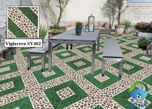 Không gian sân thượng trở nên sống động hơn với mẫu gạch sân vườn giả sỏi Viglacera SV402