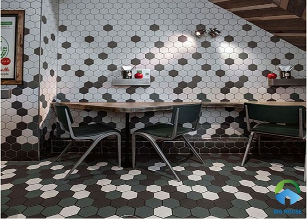 gạch mosaic lục giác quán cafe 1