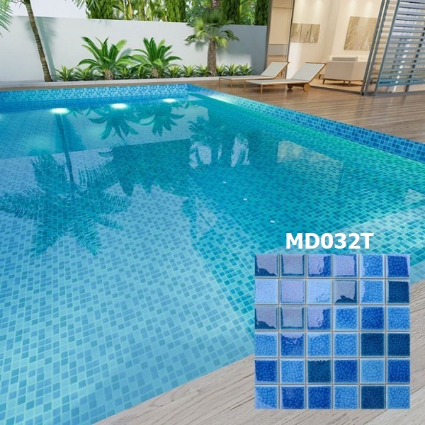 Mẫu gạch mosaic ốp bể bơi màu xanh đẹp mắt