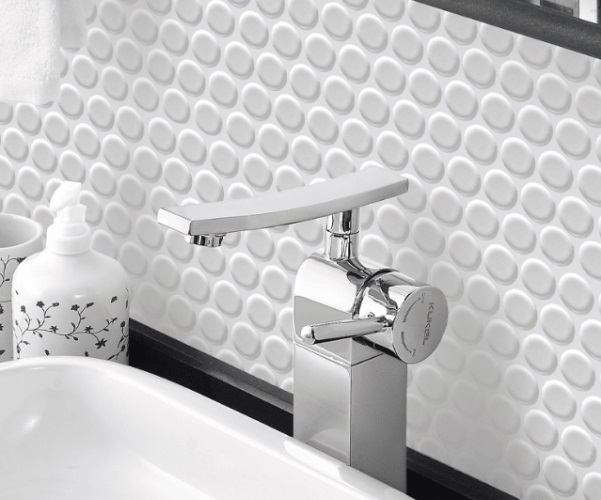 Tường nhà tắm ốp gạch mosaic trang trí bi tròn EAMLR01 màu trắng ánh kim, bề mặt tráng men