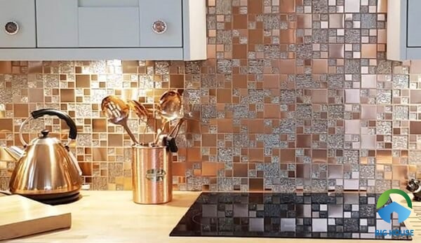 gạch mosaic phòng bếp màu vàng