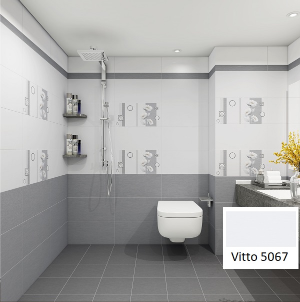 Không gian nhà vệ sinh với tông màu xám đậm - nhạt của mẫu gạch Vitto 5067 
