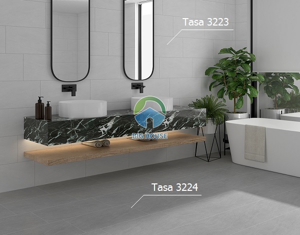Tông màu xám của bộ gạch mang đến không gian phòng tắm vẻ đẹp hiện đại