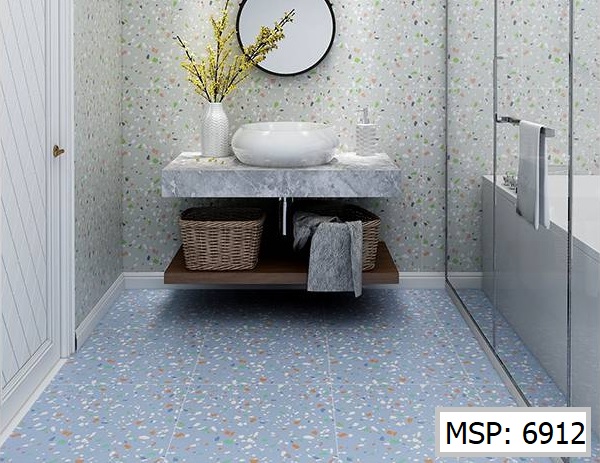 Gạch terrazzo 6912 màu tím được sử dụng để lát nền phòng tắm tạo cái nhìn mát mắt, dễ chịu.